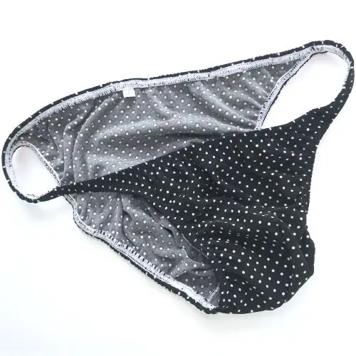 Mens String Bikini Stripe Jersy polyester Spandex G3774 Narrow Waist Prints Black with dots