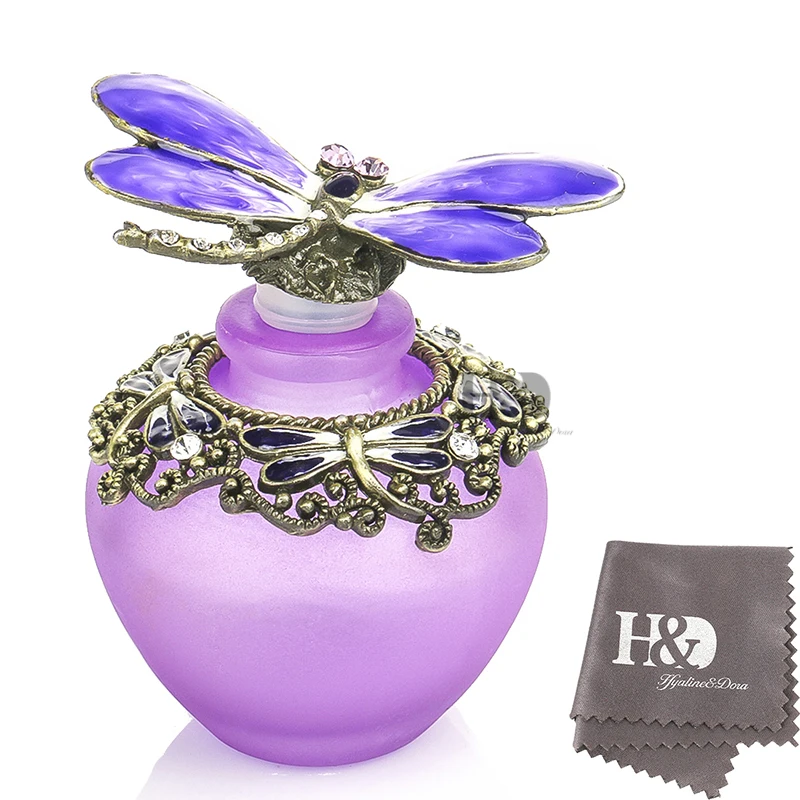 

H&D 40ml Fancy Purple Gragonfly Empty Refillable Glass Perfume Bottle,Retro Frosted Butterfly Lid Perfume Bottle Birthday Gifts