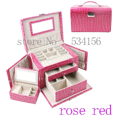 3 layer space multifunctional watch box luxury Practical leather PU jewelry box,  pendant jewelry display rose red gift box