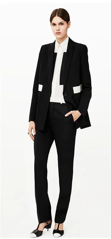 

White Black Pant Suits Women's Business Suit Costumes for Women Office Suits Formal Work Wear Sets Uniform Styles Elegant Pants