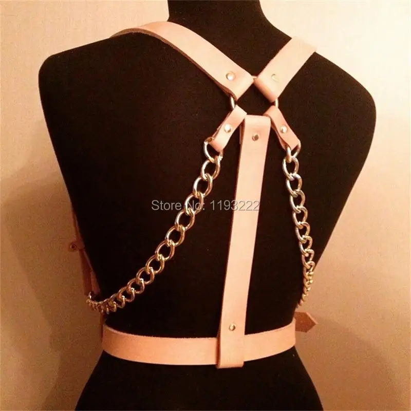 Sexy Punk Rock Fashion Accessories Handcrafted Chains Double Row Underbust Leather Women Harness Caged Belt