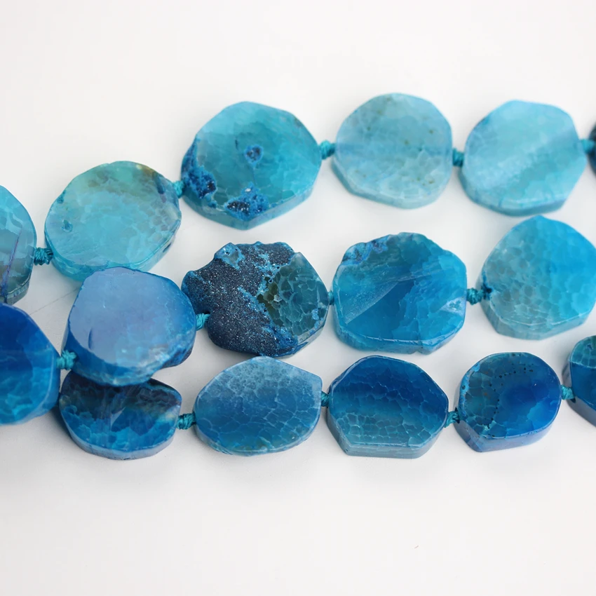 Approx 15PCS Strand,Blue Dragon Veins Agates Slab Slice Beads for Bracelet Charms Jewelry,Middle Drilled