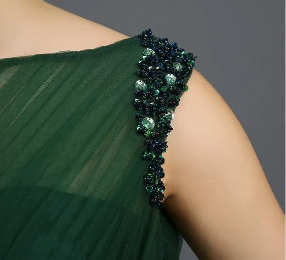 Vestido de festa longo, verde escuro, com pérolas e flores, linha a, vestido de noite, elegante, formal, 2019, vestido de baile