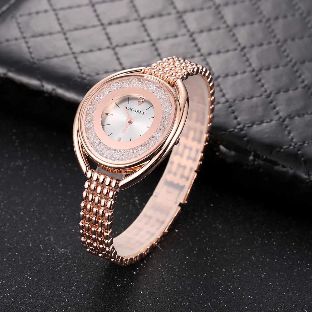 Cagarny Rose Gold Watch Women Watches Ladies Creative Steel Women\'s Bracelet Watches Female Clock Relogio Feminino Crystal Dial