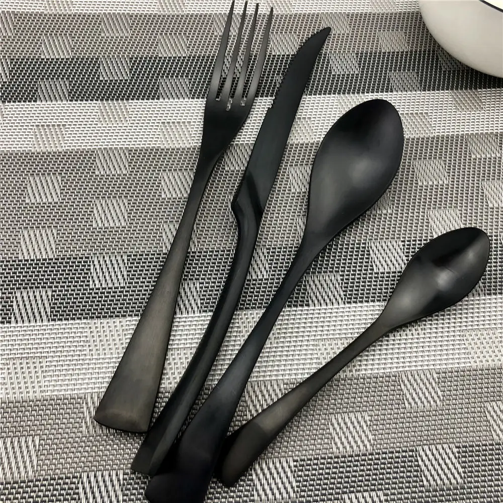 Accessories Top Quality Stainless Steel Scoop Forks Kinfe Party Dinnerware Set Matte Black Cutlery Set Drop Shipping 1 Piece