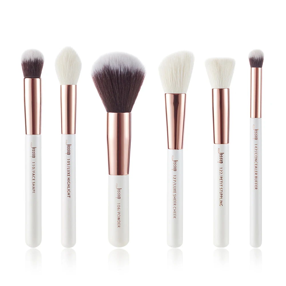 Jessup Professional Makeup Brushes Kit 6pcs White/Rose Gold Natural Hair Powder Concealer Highlighter Cosmetic Brush T224 White