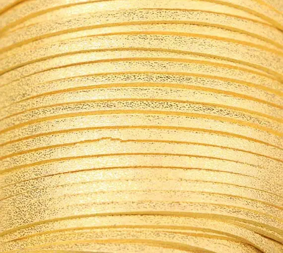 Free Shipping 100Yds Glitter Metallic Gold Yellow Flat faux Leather Suede Cord, 3mm Cord,Faux Suede Cord for Bracelets 3mm