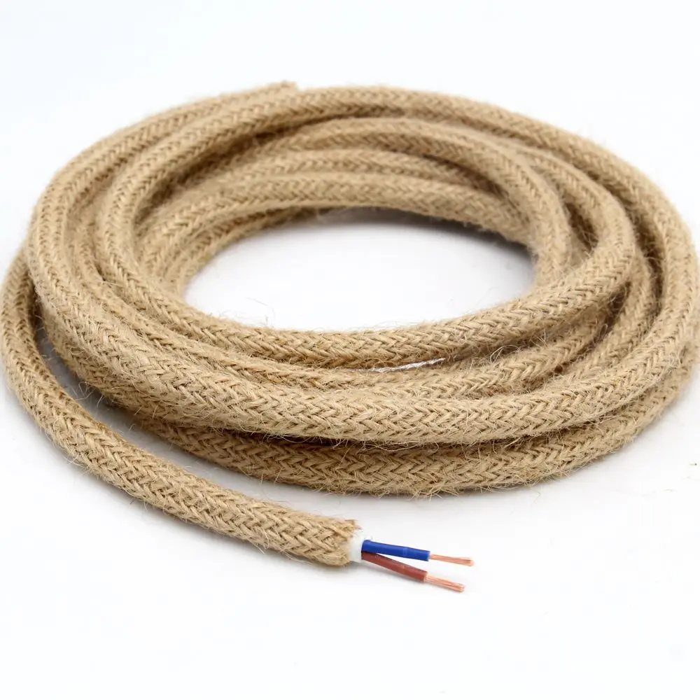 250V 2 Core 3 Core Vintage Hemp Rope Braided  Cord Flex Cable Electrical Wire For DIY Pendant Light