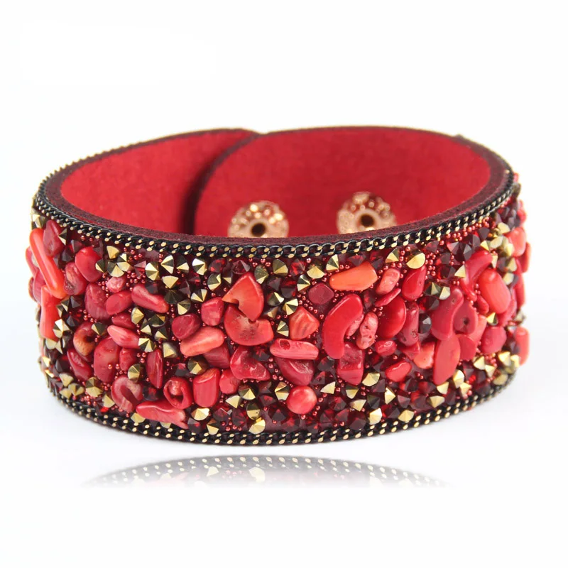 2020 Hot Sale Fashionable Women Charm Wrap Bracelets Slake Leather Bracelets With Crystals Stone Rhinestone Couple Jewelry Gift