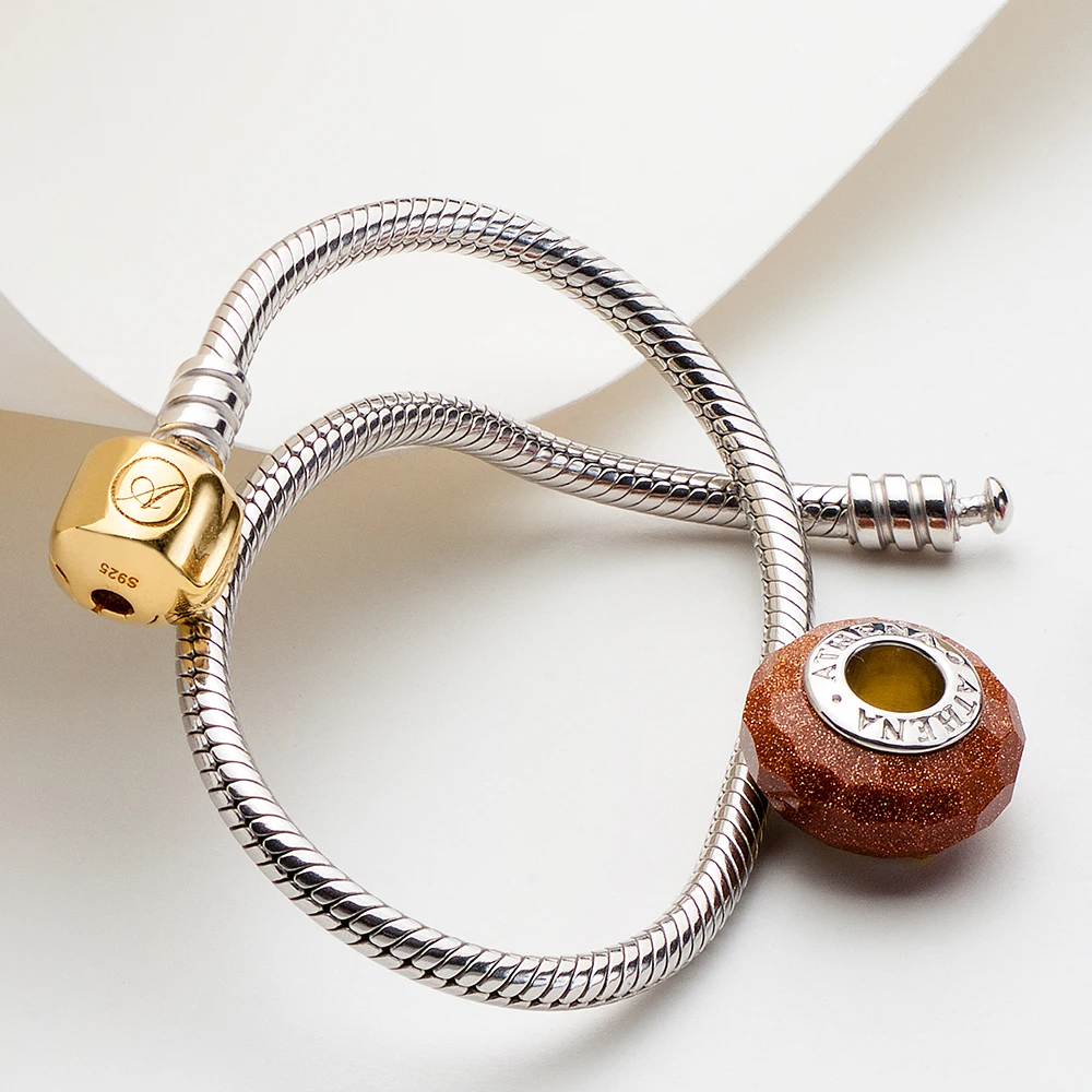 ATHENAIE 925 Sterling Silver Snake Chain Bracelet With the Lock Color 18kt Gold For Charm Bracelets & Bangles Jewelry Diy