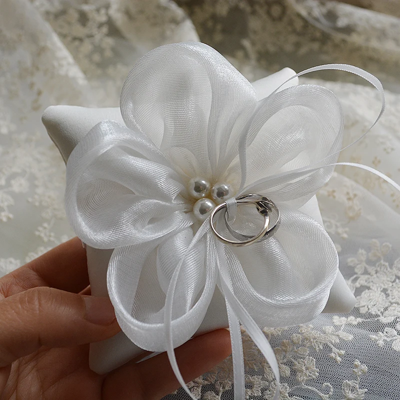

High Quality Wedding Ring Pillow Eugen Yarn Big Flower Bride Pillows Cushion Decoration Accessories DIY Party Supplies