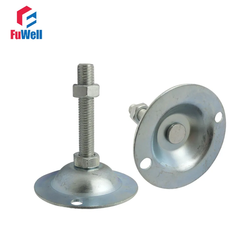 2pcs M16/M18/M20 Adjustable Foot Cups 100/120/150mm Length Iron Galvanized Articulated Feet 80mm Diameter Base Leveling Foot