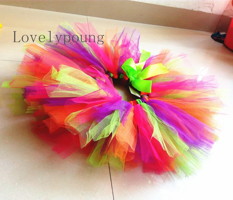 Girls Fluffy Tutu Skirt Rainbow Color Dance Ballet Tutu Skirt Girl Baby Birthday Party Wear Halloween Costume Clothing Kids