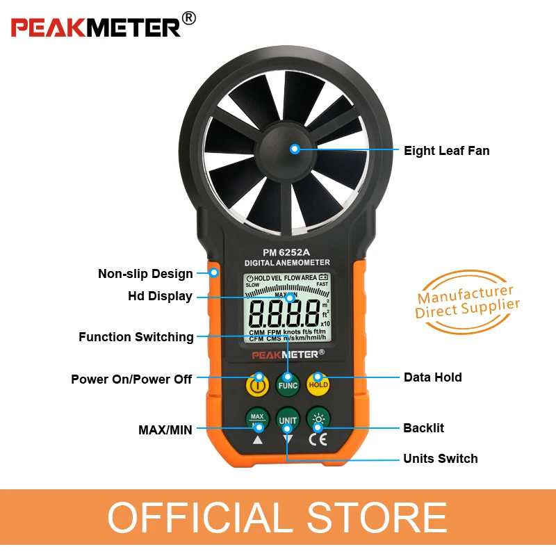 Digital Anemometer Wind Speed Air Volume Measuring Meter PM6252A 30m/s LCD Display
