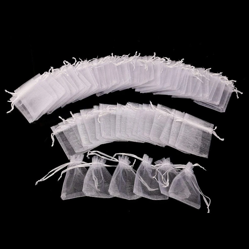 50pcs White Organza Bags 7x9 9x12 11x16 13x18CM Jewelry Party Wedding Drawable Bags Gift Pouches Candy Bag For Communion decorat