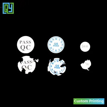 1000 adet 10mm 5mm QC QS geçmek yumurta kabuğu sticker ay yıkılabilir vinil etiketler su geçirmez güvenlik mühür garanti geçersiz mobil etiket