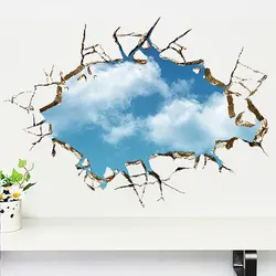 Broken Hole 3D Blue Sky Cloud Wall Stickers Living Rooms Bedroom Decoration Decals Landscape False Windows Home Decor Wallpaper