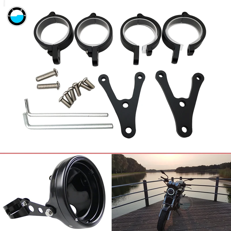 1Set Black Universal Motorcycle  7 inch Headlight Housing Mount Brackets Headlamp Holder Adjustable On Both Sides Of The Bracket