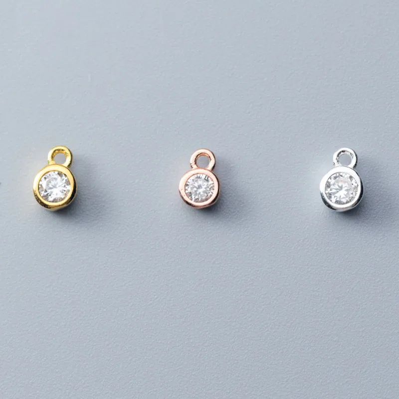 4mm Mini Fancy AAA Zircon Round Charms Gold/Rose Gold 925 Sterling Silver Ornament Small Pendants DIY Jewelry Findings For Women