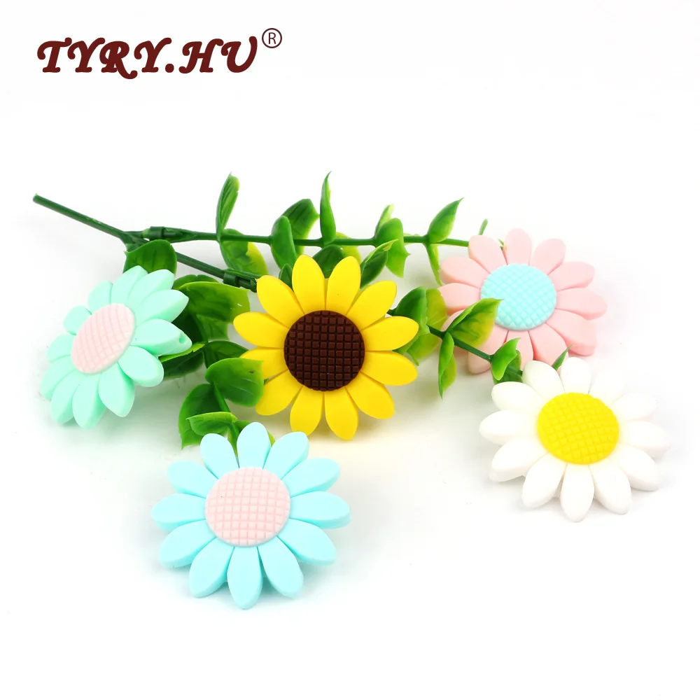 TYRY.HU 40*5mm BPA Safe Loose Silicone Beads Sunflower Teething Beads For Baby Chewable DIY Jewelry Pendant Necklace Candy Color