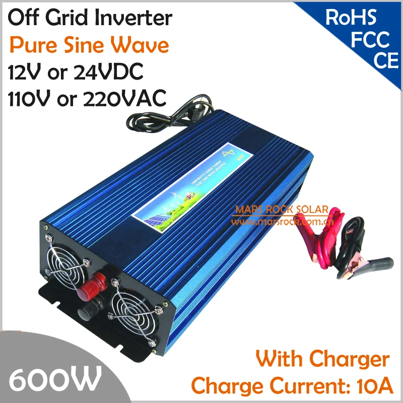 600W Off Grid Inverter with Charger, Surge Power 1200W DC12V/24V AC110V/220V Pure Sine Wave Inverter with charge function