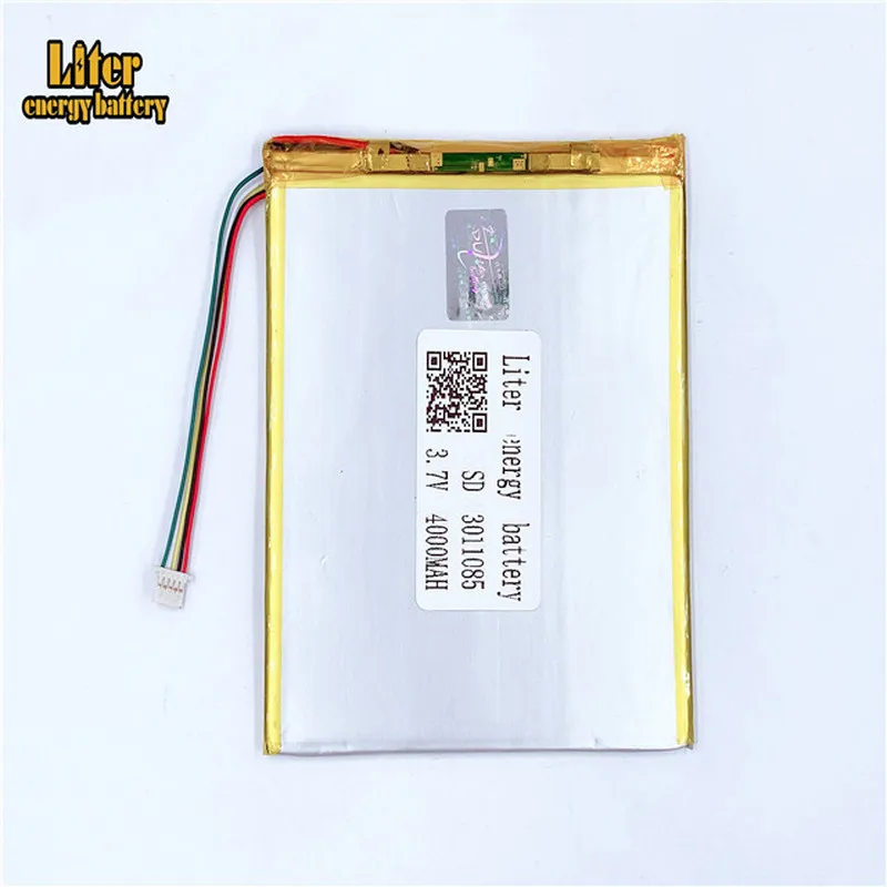 Batterie Lithium li-po Rechargeable, 1.0MM, connecteur 5 broches, 3.7v, 3011085, 4000mah, polymère, pour MP5, GPS, DVD, tablette PC, E-book