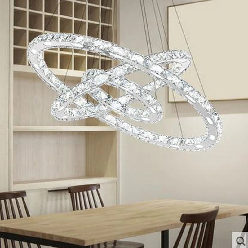 3 Diamond Ring Crystal  LED Pendant Light suspension Lumiere Modern LED Light Circles dining room Light Fixture