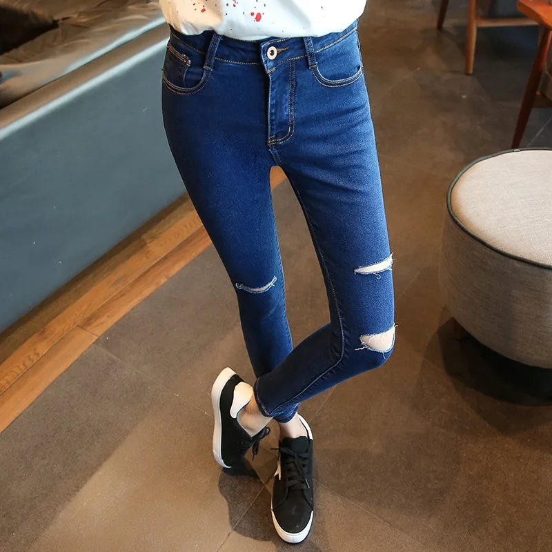 2019 Herfst Vrouwen Enkellange Elastische Zwarte Jeans Studenten Hoge Taille Stretch Skinny Vrouwelijke Potlood Broek Denim Dames Broek