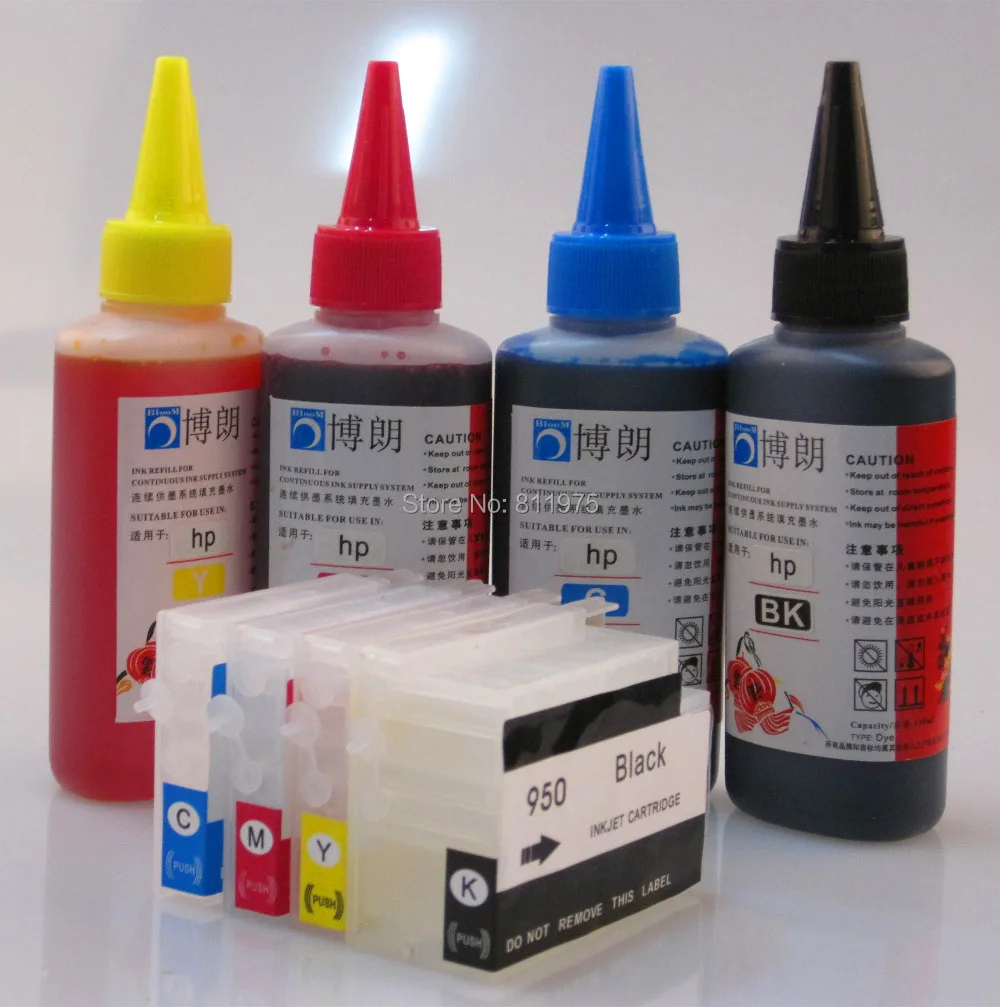 950 951 Nachfüllbare Tintenpatrone für HP Officejet Pro 8100 8600 251dw 276dw 8630 8610 8620 8680 8615 8625 + für HP Dye Ink 400 ml