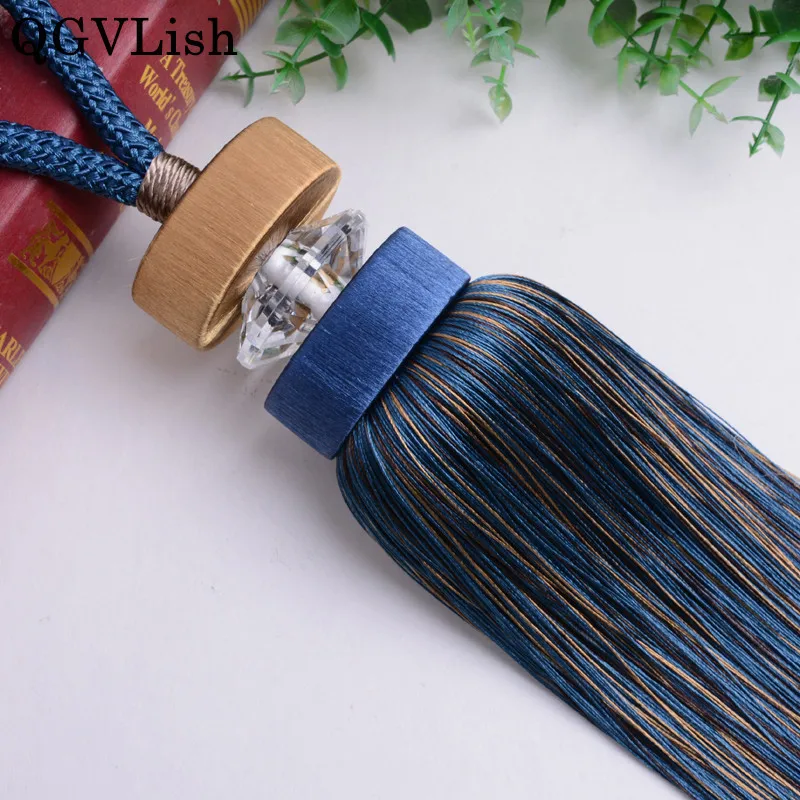 

QGVLish 2Pcs Crystal Curtain Tassels Tiebacks Hanging Belts Balls Bind Ropes Brush Straps Curtain Accessories Tieback Fringe