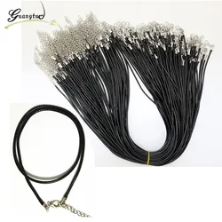 1PCS Black Twisted Braided Rope 2mm Black PU Leather Cord Chain Necklace Silver Clasp String Ropes Men Women DIY Chain Jewelry