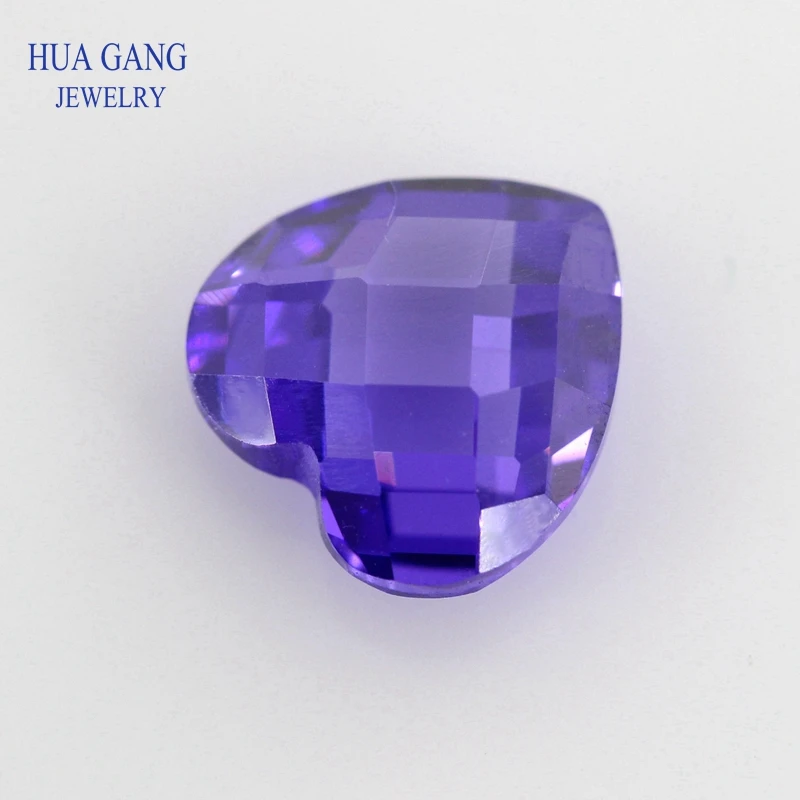 

Violet Heart Shape Cubic Zirconia Double Checkboard Loose CZ Stone Synthetic Gems Beads For Jewelry 3x3-12x12mm