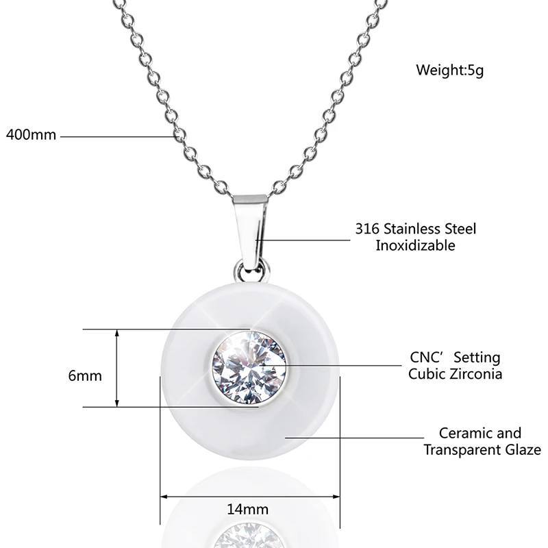 Real Ceramic Cubic Zirconia Chain Necklaces & Pendants White Color Fashion Crystal Ceramic Necklace Wedding Jewelry For Women