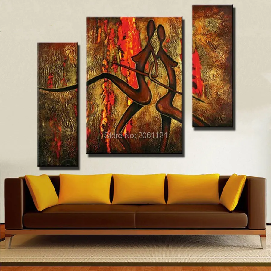 

Hand Painted dark brown figures Oil Painting Sets Modern Abstract 3 Piece Canvas Art nude Picture abstract Wall Decor For Sale