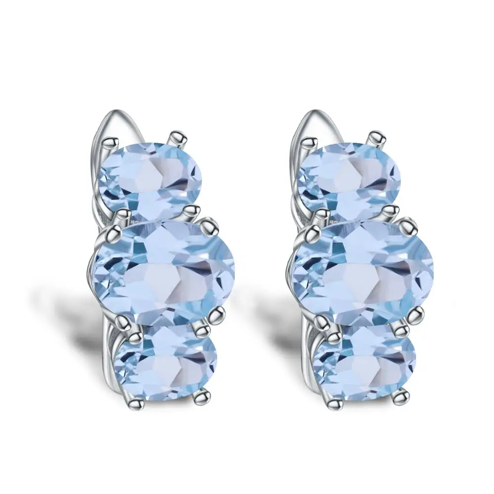 

GEM'S BALLET 5.55Ct Natural Oval Sky Blue Topaz Earrings Pure 925 Sterling Silver Gemstone Stud Earrings for Women Fine Jewelry