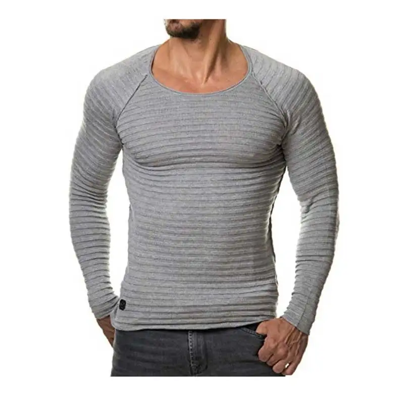 2025 Spring Fashion Men\'s Casual T Shirt O-Neck Striped Male Streetwear Knitted Slim Fit Long Sleeve T-Shirt Men Tops MY059
