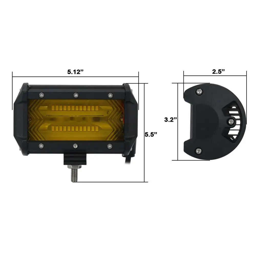 A cor amarela 5 polegada conduziu a barra clara da vagem para carros universais 72w conduziu a luz do trabalho para veículos offroad do jipe toyota