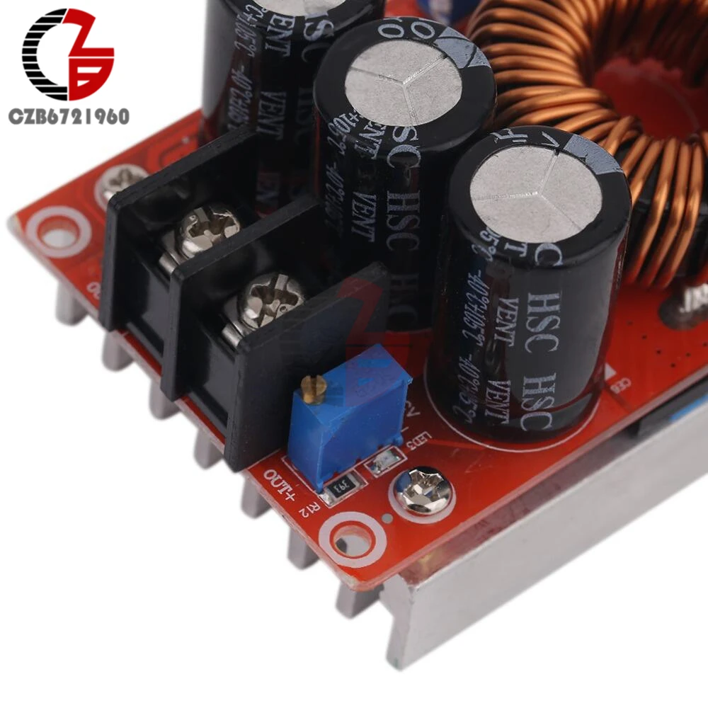 20A 1200W DC Boost Converter Step Up Power Supply 8-60V to 12-83V 24V 48V 12V Car Power Transformer Voltage Regulator Heat Sink