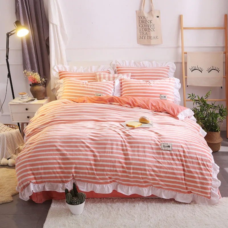 2018 Spring the princess lace and high quality bedding set Flannel and Coral fleece bed linen duvet cover sets