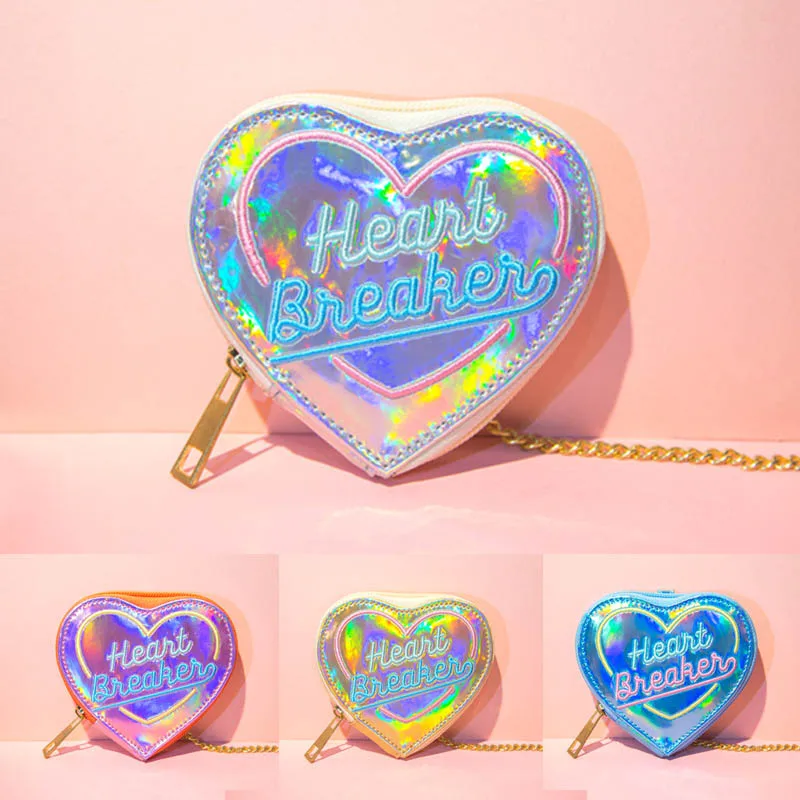 Brilljoy Fashion Heart-shaped Purse Hologram Wallet Heart Shape Women Laser Hologram Zipper Wallets Clutch Bank Card Coin Purses