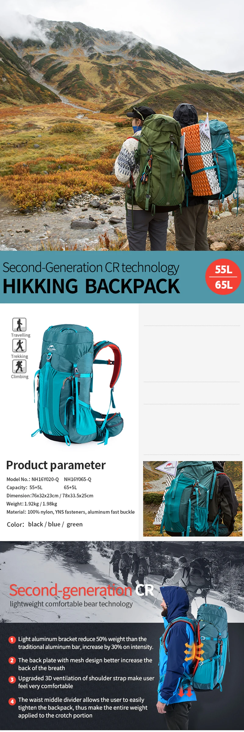 Naturehike 45L 55L Backpack With Rain Cover Professional Large Capacity  Outdoor Camping Hiking Trekking Climbing Travel Bag - AliExpress 18
