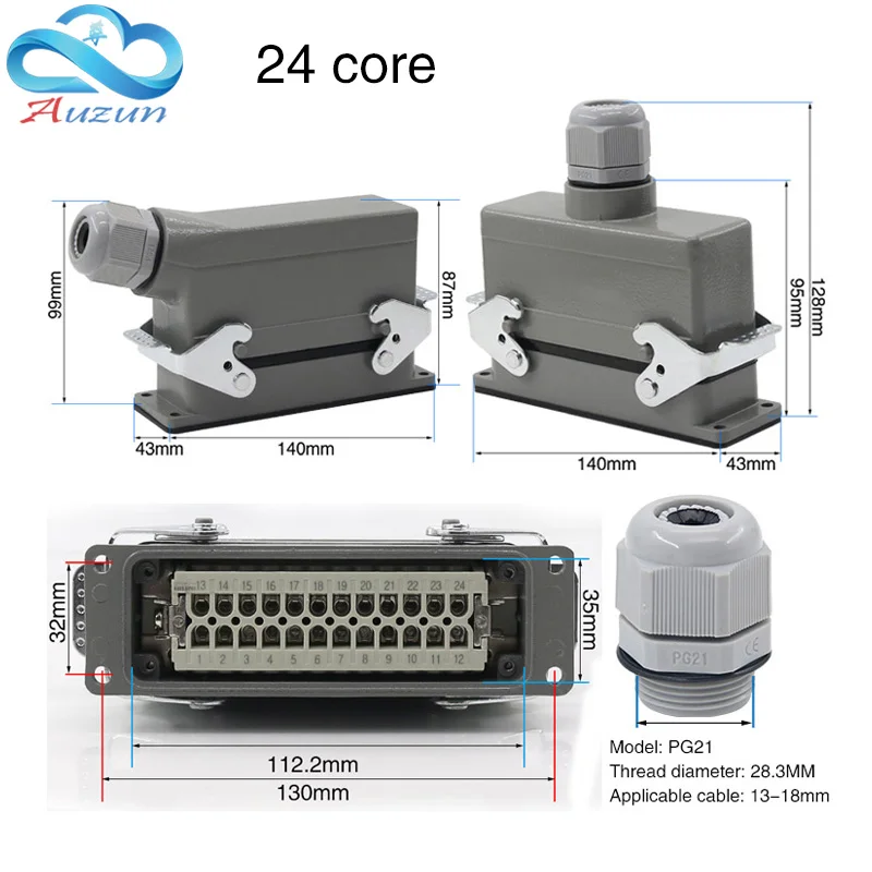 Conector resistente retangular, plugue impermeável da aviação, linha superior e lateral conector, HDC-HE4, 6, 10, 16, 20, 24, 32, 48 Pin do núcleo,