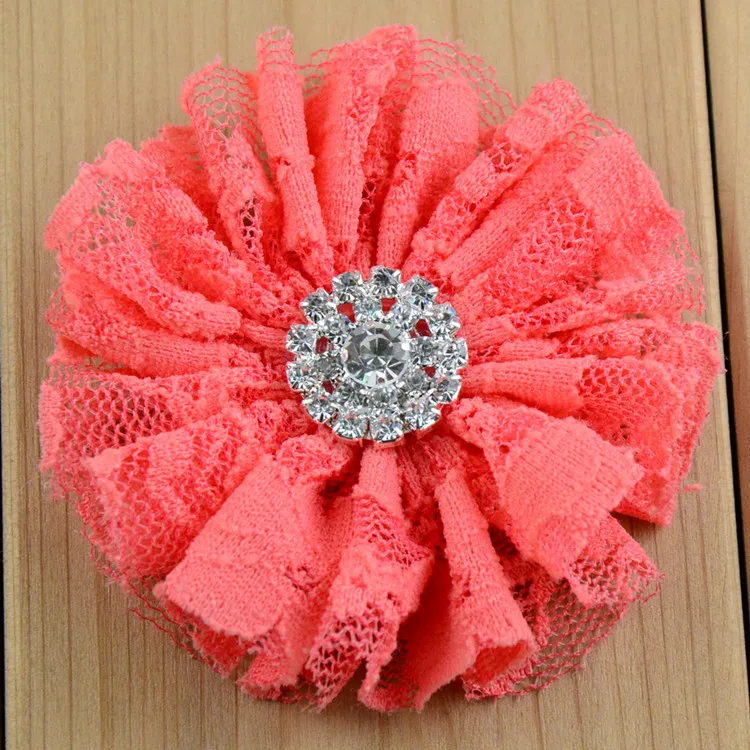 100 pcs/lot , lace fabric flowers, Ballerina ruffled flower , Wholesale Rhinestone Lace flowers