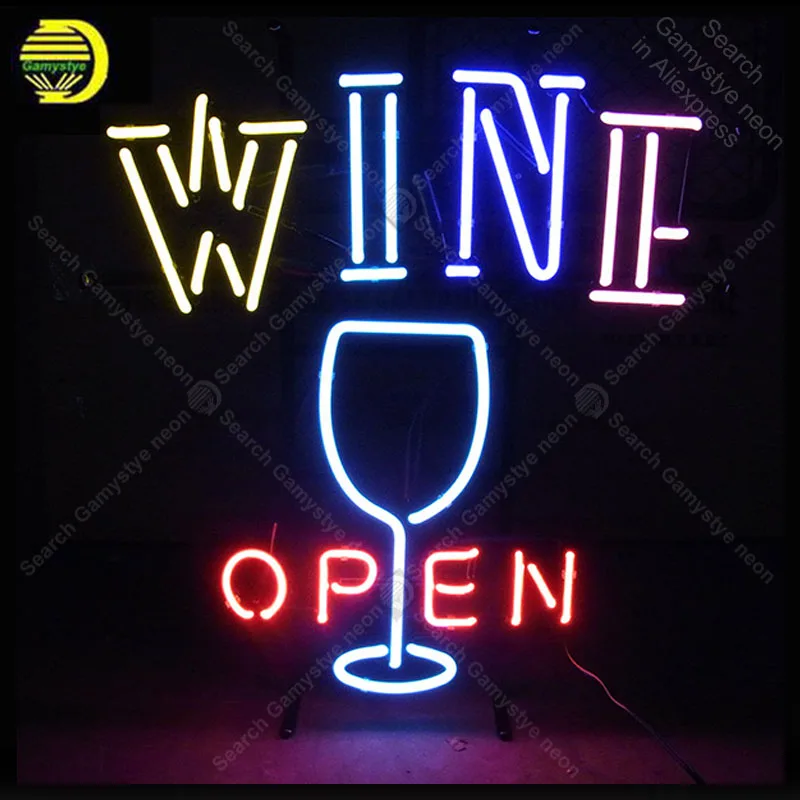 

Neon Sign for OPEN WINE and wine cup neon art home improvement Handicraft Store Real Glass Tubes white board Bar room Accesaries