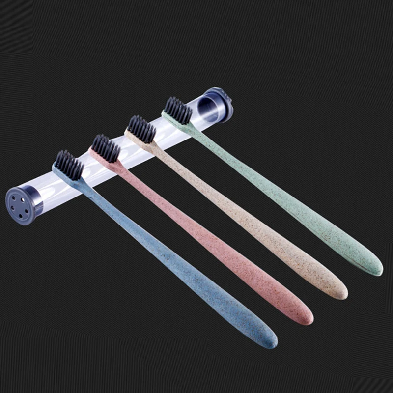 Wheat Black Bamboo Toothbrush 1/2/3/4 pcs Portable Soft Charcoal Tooth Brush Tongue Cleaner For Kids And Adults Oral Hygiene