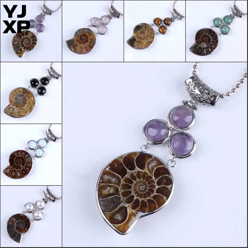 YJXP Multiple Choices Silver Plated With Mixed Colors Round Beads Unique Ammonite Reliquiae Vintage Pendants Charms Jewelry