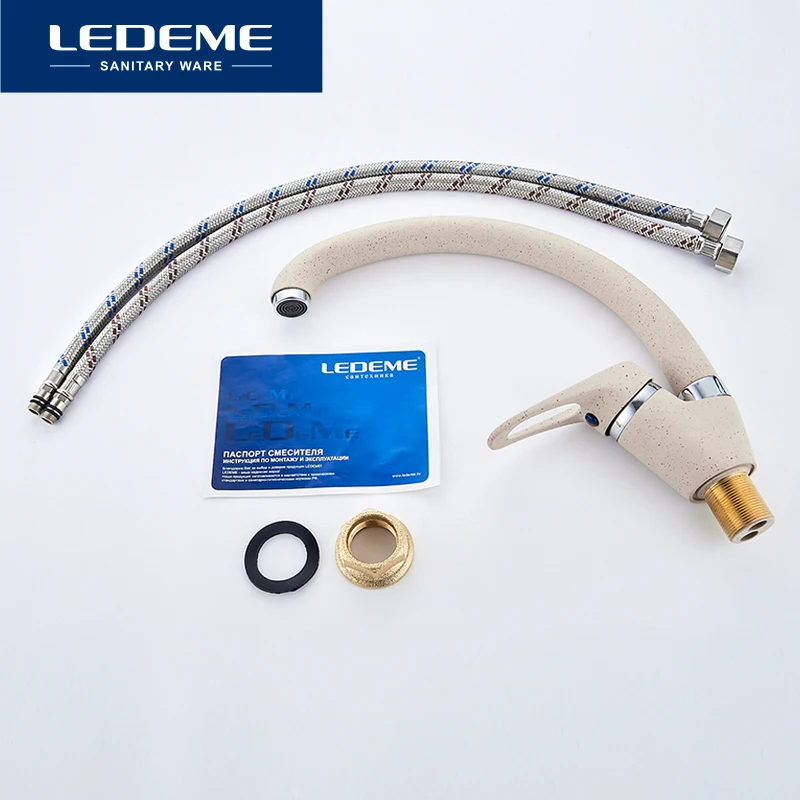 LEDEME Kitchen Faucet Bend Pipe 360 Degree Rotation with Water Purification Features Spray Paint Chrome Single Handle L5913