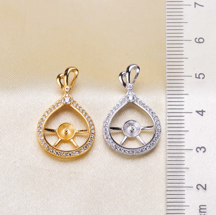 Women DIY Waterdrop Shape Pearl Pendant Holder S925 Sterling Silver Pendant Jewelry Findings Silver&Gold 2 Color 3Pcs