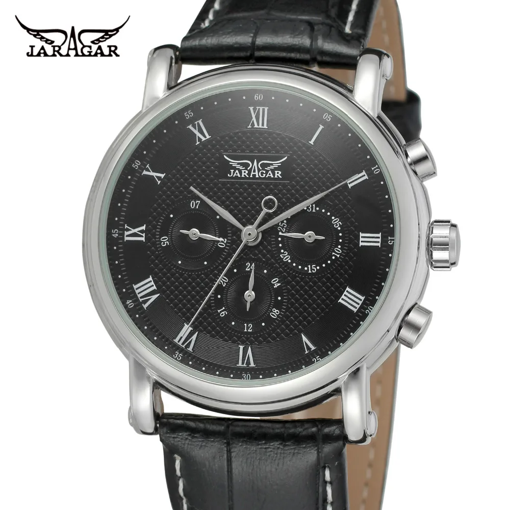 Fashion Jargar Top Brand Luxury Clock For Men Automatic Movt Genuine Leather Color White High End Business Dress Wrist Watch