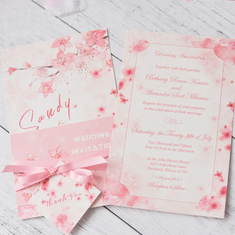 Sakura Pink Wedding Invitations Creative Invitation Card Customized pink invitations With Pink Envelope - Set of 50